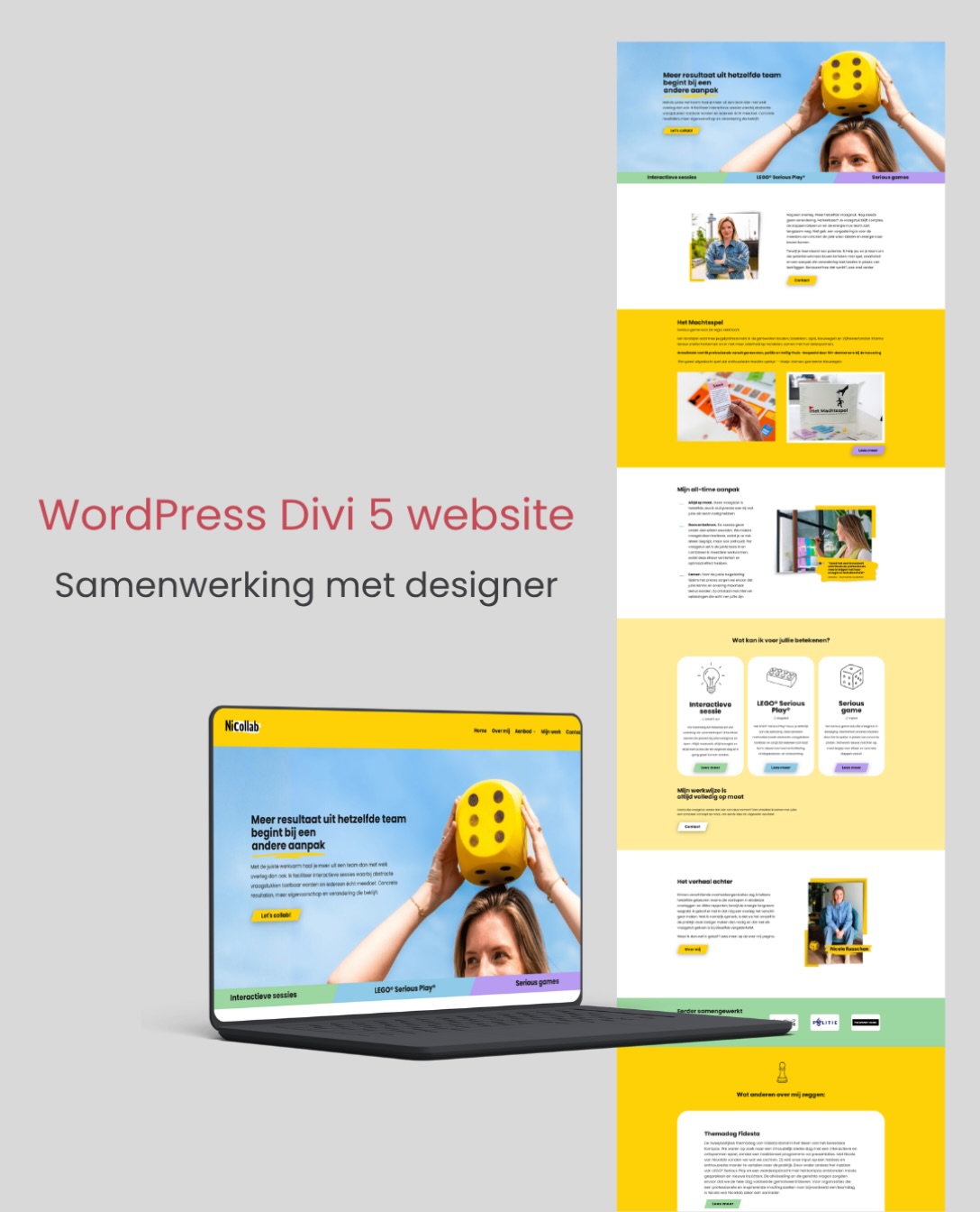 Samenwerken met een designer ⭐

Sterre van @designbyster maakt het design en ik bouwde vervolgens de website op in WordPress Divi 5.
Een leuke samenwerking en weer een uitdaging om de ideeën van Sterre vorm te geven in de vorm van een website!

Bekijk de website van @nicollab.nl_ op www.nicollab.nl